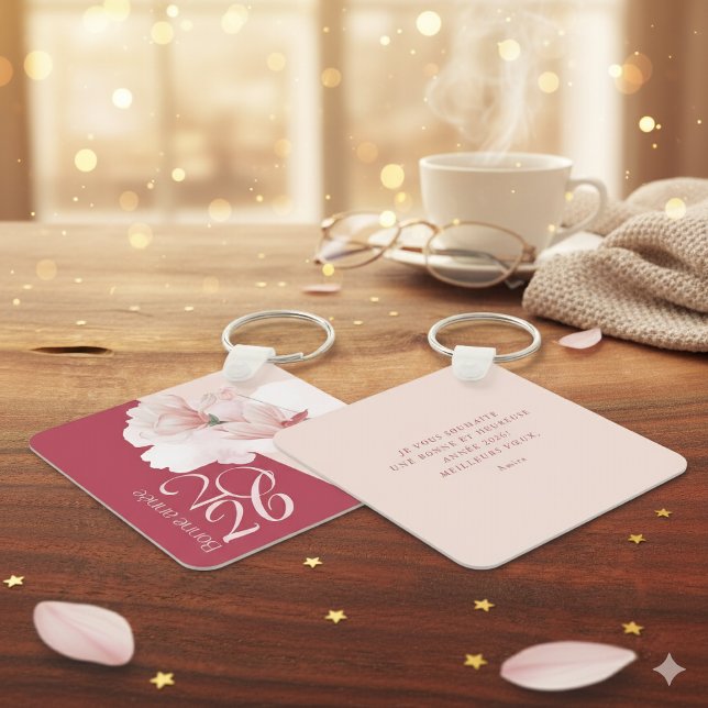 Bonne Année 2026 Personalized Floral Keychain Schlüsselanhänger (Von Creator hochgeladen)