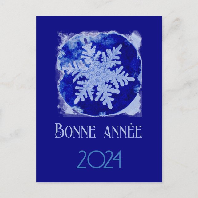 Bonne Annee - Schneeflocke - 2024 Feiertagspostkarte (Vorderseite)