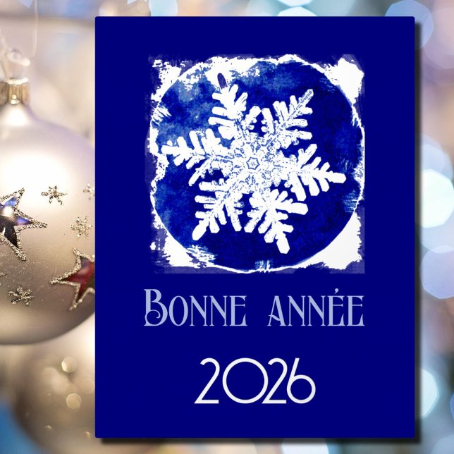 Bonne Annee - snowflake - 2026  blue silver Folien Feiertagspostkarte (Von Creator hochgeladen)