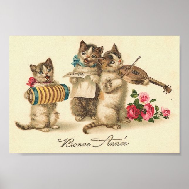 Bonne Annee Vintag Cats Poster (Vorne)