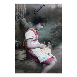 Bonne Année Vintag Girl with Dolll Poster