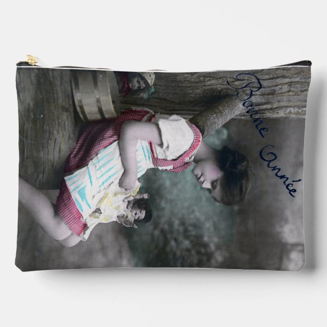 Bonne Année Vintag Girl with Dolll Zubehörtasche (Vorderseite)