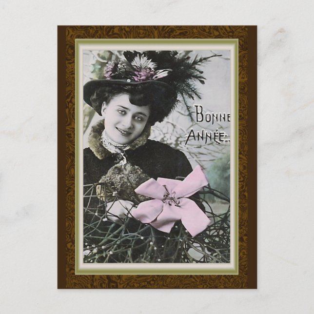 "Bonne Annee" - Vintage französische Neujahrskarte Feiertagspostkarte (Vorderseite)