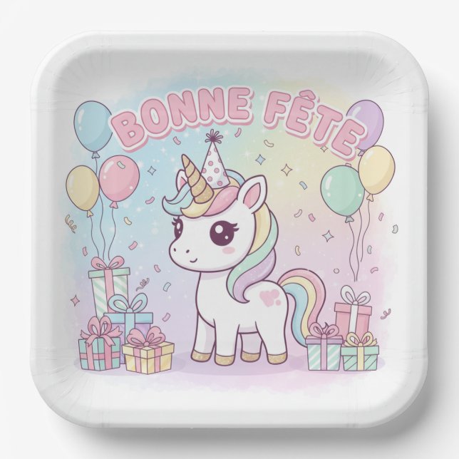 bonne fête licorne  pappteller (Vorderseite)