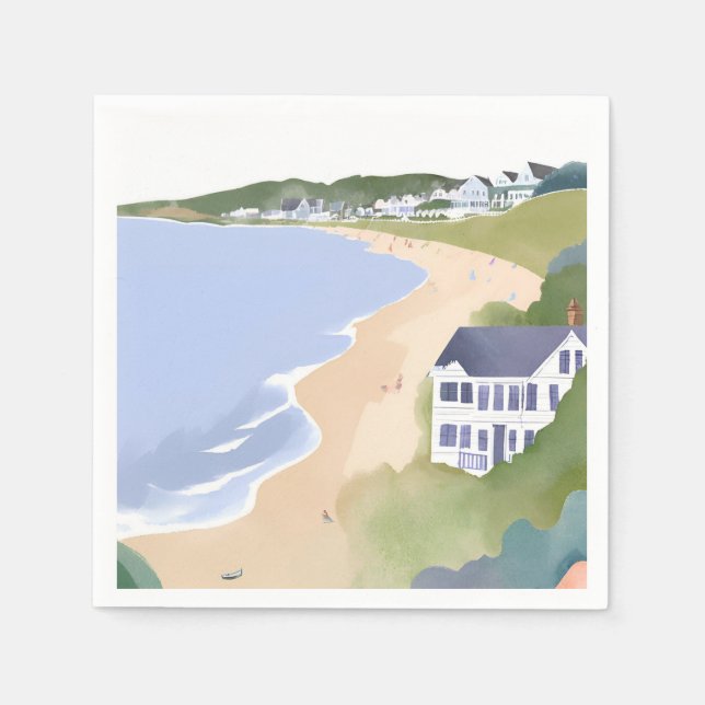Bonnet Shores | Wasserfarbe Rhode Island Strand Serviette (Vorderseite)