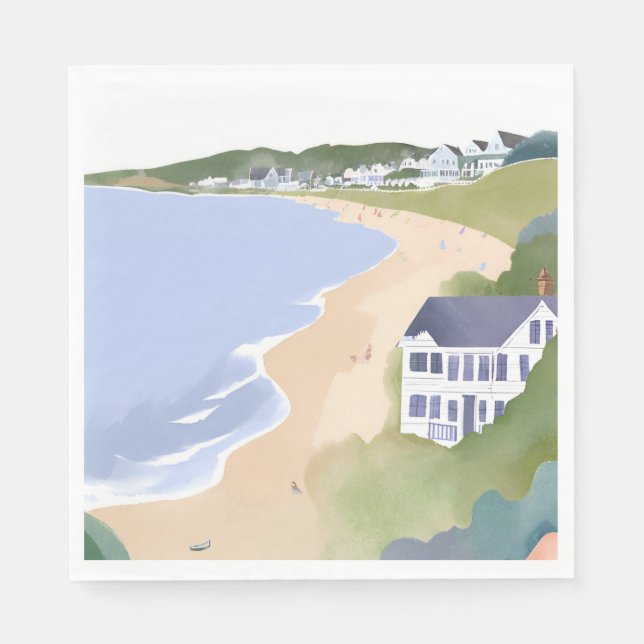 Bonnet Shores | Wasserfarbe Rhode Island Strand Serviette (Vorderseite)