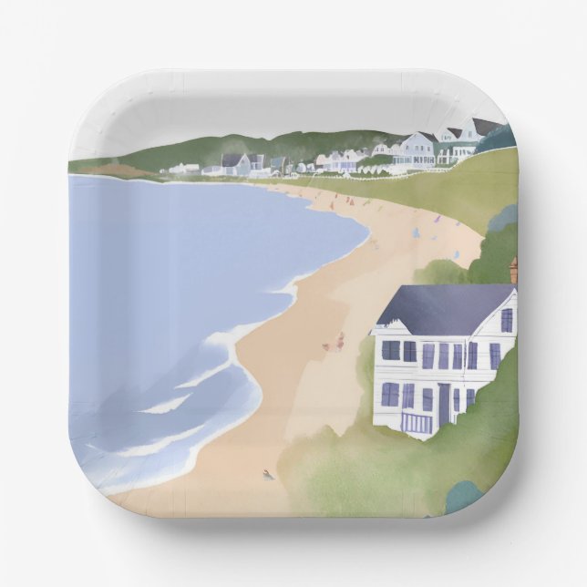 Bonnet Shores | Wasserfarben Rhode Island Strand Pappteller (Vorderseite)