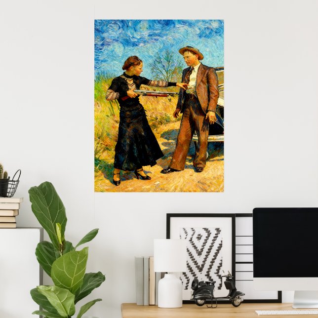 Bonnie and Clyde Fooling Around 1934 AI Painting Poster (Heimbüro)