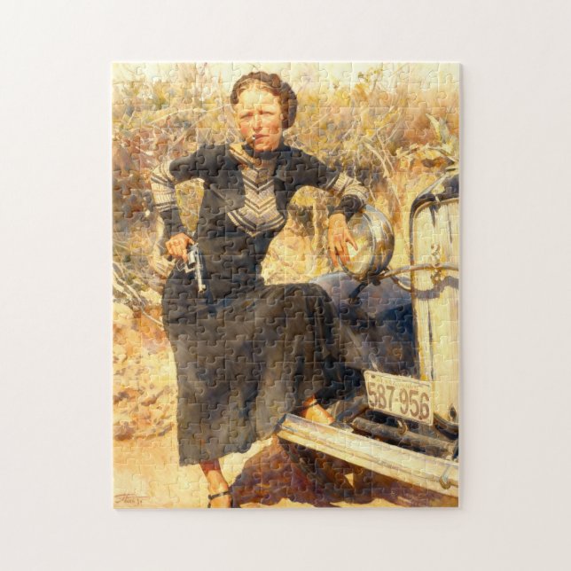 Bonnie Parker Smoking A Cigar 1933 AI Painting Puzzle (Vertikal)