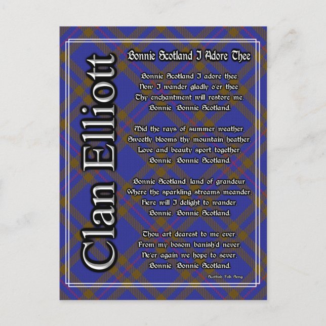 Bonnie Scotland I Adore The Clan Elliott Tartan Postkarte (Vorderseite)