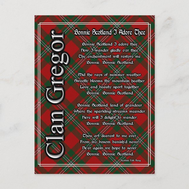 Bonnie Scotland I Adore The Clan Gregor Tartan Postkarte (Vorderseite)