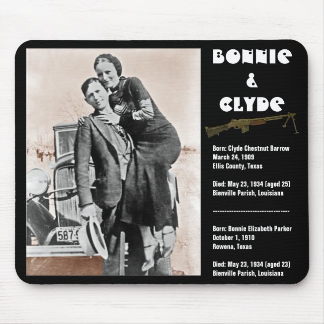Bonnie u. Clyde (Sepia) auf Schwarzem, Mousepad (Vorne)