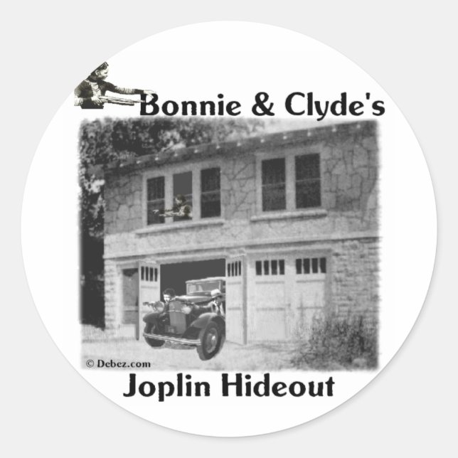 Bonnie u. Clydes Joplin Versteck Runder Aufkleber (Vorderseite)
