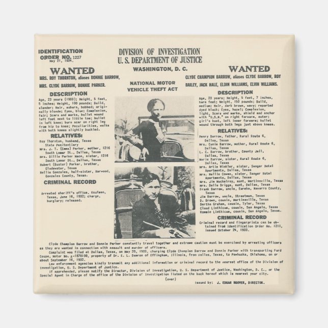 Bonnie- und Clyde-FBI-Plakatmagnet Magnet (Vorne)