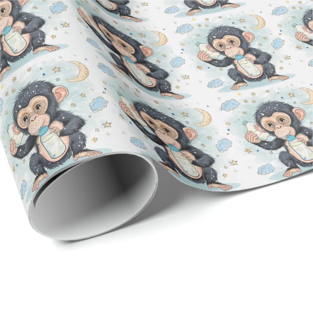 Bonobo Niedlich Baby Pastel Wasserfarbmuster Geschenkpapier (Rolleneckpunkt)