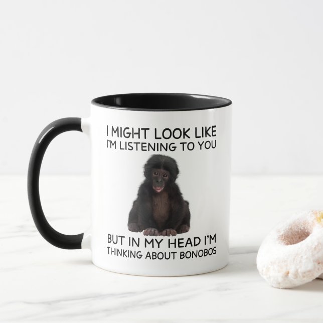 Bonobo-Tasse Lustiger denkender Affe Tasse (Mit Donut)