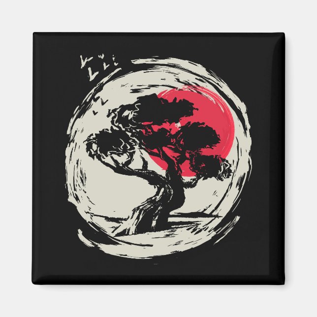 Bonsai Art Japanese Sunset Magnet (Vorne)