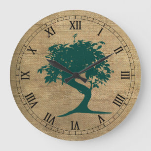 Bonsai auf Burlap Wall Clock Große Wanduhr