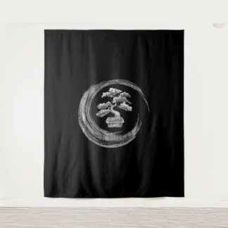 Bonsai Baum enso circlezen Kalligraphie Kunst Wandteppich