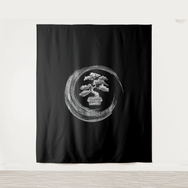 Bonsai Baum enso    circlezen Kalligraphie Kunst Wandteppich (Vorderseite)