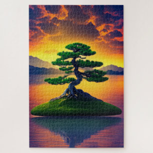 Bonsai-Baum im Sonnenuntergangs-Puzzle Puzzle