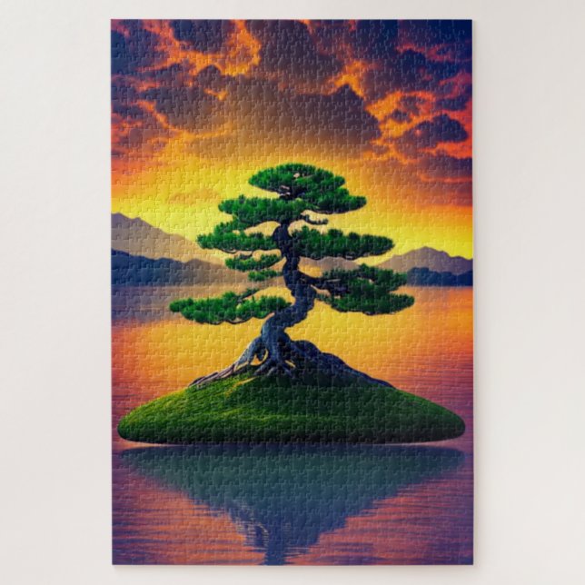 Bonsai-Baum im Sonnenuntergangs-Puzzle Puzzle (Vertikal)