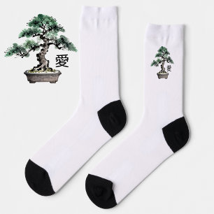 Bonsai-Baum im Sumi-e-Stil japanische Liebes-Kalli Socken
