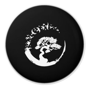 Bonsai Baum japanisch enso Kreis Vögel lange Ärmel Keramikknauf