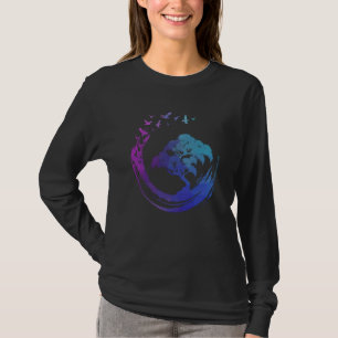 Bonsai-Baum mit fliegenden Vögeln japanischer Zen- T-Shirt