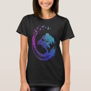 Bonsai-Baum mit fliegenden Vögeln japanischer Zen- T-Shirt