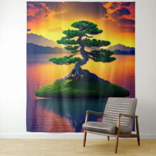 Bonsai-Baum-Reflektions-Tapete Wandteppich