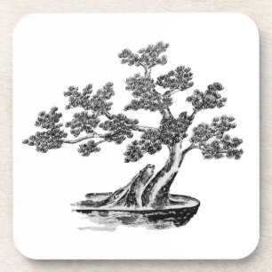 Bonsai - chinesischer Stil - schwarz und weiß Getränkeuntersetzer