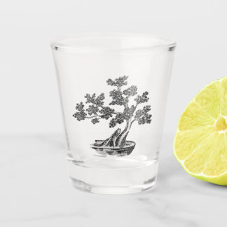 Bonsai - Chinesischer Stil - Schwarzweiß Schnapsglas