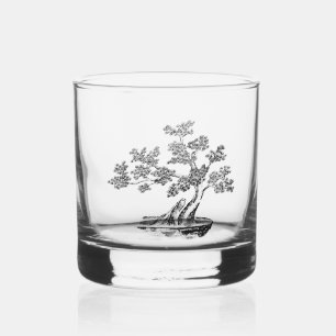 Bonsai - Chinesischer Stil - Schwarzweiß Whiskyglas