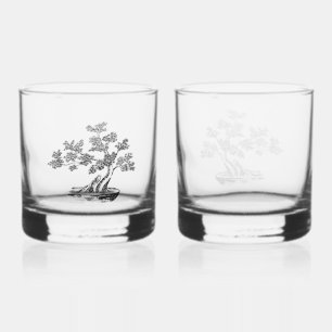 Bonsai - Chinesischer Stil - Schwarzweiß Whiskyglas