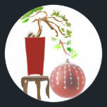 Bonsai Christmas Tree Runder Aufkleber<br><div class="desc">Eine Abbildung eines Bonsai-Baumes wird mit einem Foto eines Weihnachtsschmucks gepaart,  das die Dichotomie einer buddhistischen Weihnachtskarte wie keine anderen Produkte auf Zazzle hervorhebt. Text hinzufügen,  das Bild verschieben,  die Hintergrundfarbe ändern.</div>