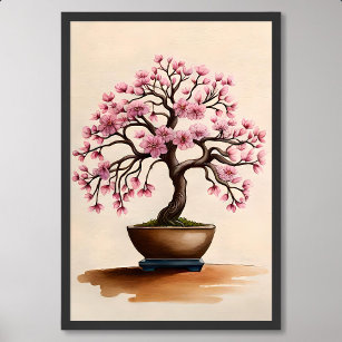 Bonsai Malerei Vintag Sakura Kirchen Blossom Kunst Poster