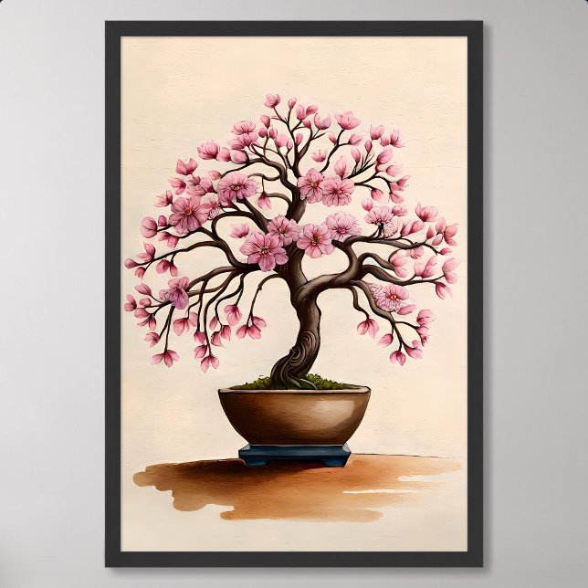 Bonsai Malerei Vintag Sakura Kirchen Blossom Kunst Poster (Bonsai Painting Vintage Sakura Cherry Blossom Art)