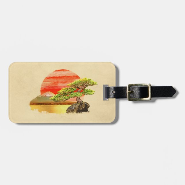 Bonsai Pine Tree - Fuji Sunset in Farbe Gepäckanhänger (Vorderseite horizontal)