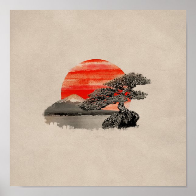 Bonsai Pine Tree - Fuji Sunset Poster (Vorne)