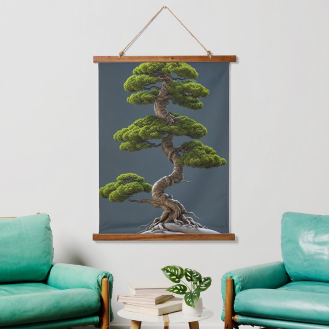 Bonsai Tapestry Wandteppich Mit Holzrahmen (Wohnzimmer)