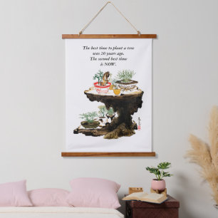 Bonsai Tree Botanische Pflanze Japanische Wasserfa Wandteppich Mit Holzrahmen