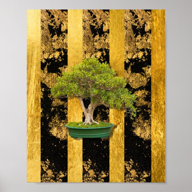 Bonsai Tree Gold Schwarze Wand Poster (Vorne)