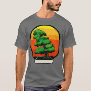 Bonsai Tree in Bonsai Planter Retro Sunset T-Shirt