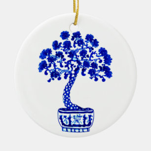 Bonsai Tree in Cobalt Blue und White Keramik Ornament