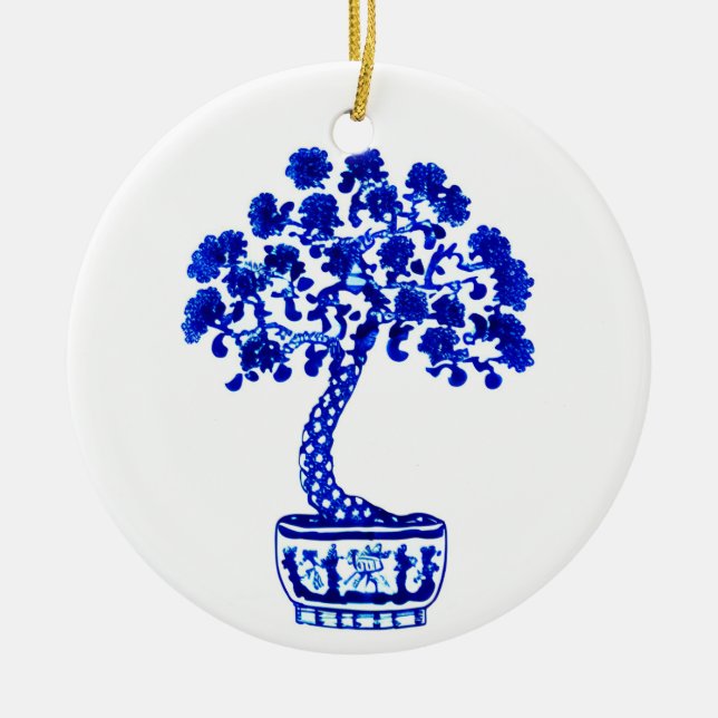 Bonsai Tree in Cobalt Blue und White Keramik Ornament (Vorne)