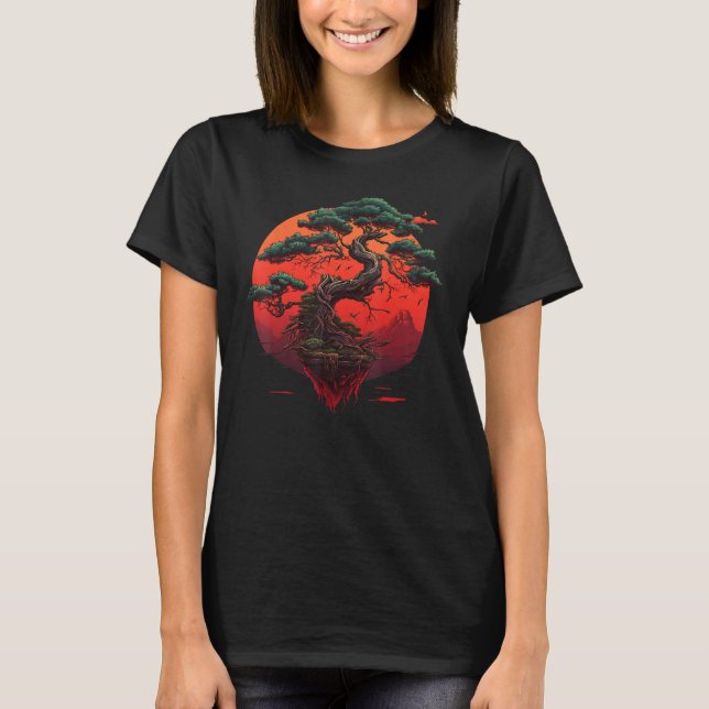 Bonsai Tree In Japanese Zen Buddhist Enso Circle T-Shirt (Vorderseite)