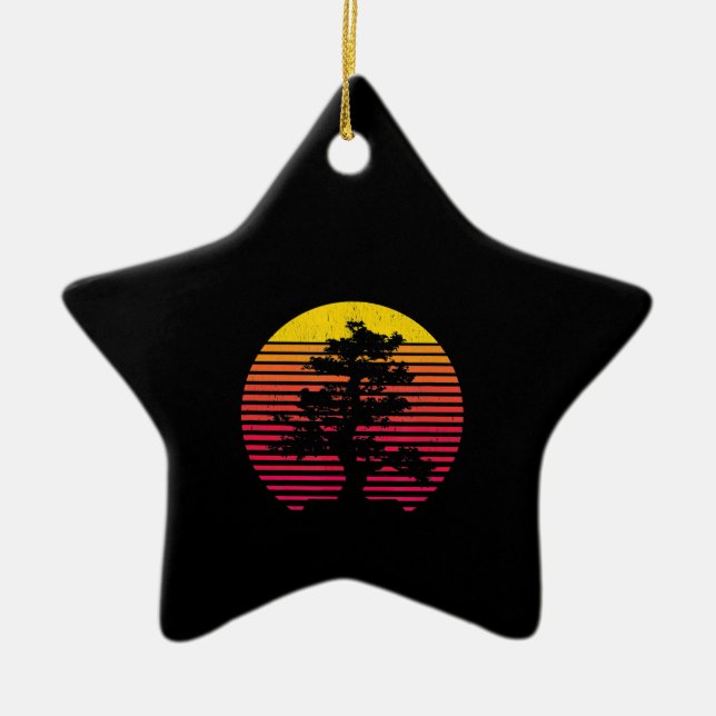 Bonsai Tree Japanese Zen Buddhist Tree Sunset Keramik Ornament (Vorne)