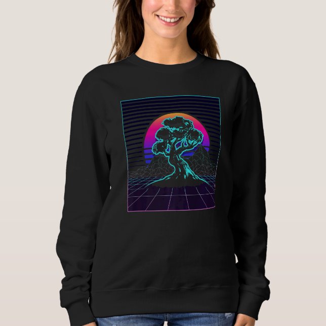 Bonsai Tree Japanese Zen Synthwave Sun Vaporwave A Sweatshirt (Vorderseite)