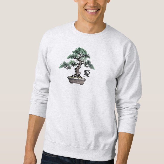 Bonsai Tree Sumi-e Style Japanese Love Calligraphy Sweatshirt (Vorderseite)